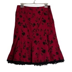 Intuitions Vintage 90s Lace Trim Burnout Velvet A-line Skirt